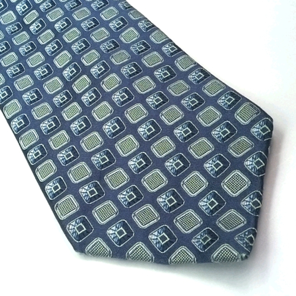 Ermenegildo Zegna Geometric Blue Silk Tie EUC
